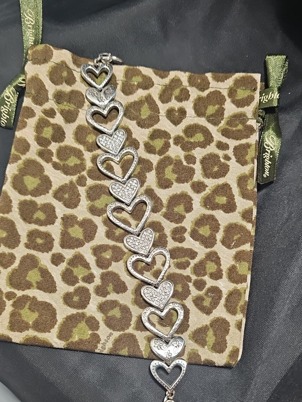 Brighton Silver Heart Link Cosmetic Pouch with Leopard Print